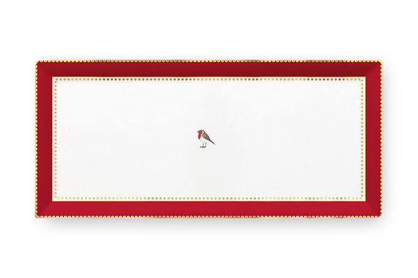 CAKE TRAY - KUCHENPLATTE LOVE BIRDS - RED-PINK - 33.3X15.5CM BY PIP STUDIO