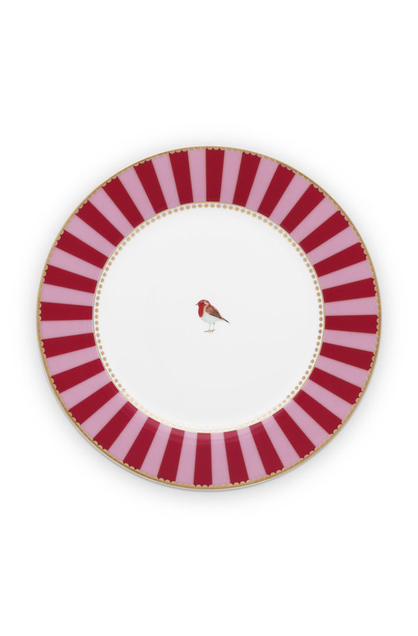 PLATE - TELLER LOVE BIRDS 21 CM STRIPES RED-PINK - BY PIP STUDIO