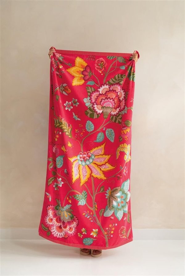 PIP FLOWERS BEACH TOWEL RED 100x180 CM - STRANDTUCH ROT BY PIP STUDIO