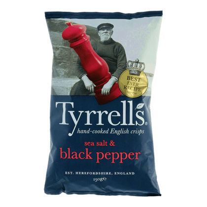 SEA SALT & BLACK PEPPER - HAND COOKED CRISPS  150G BY TYRRELLS