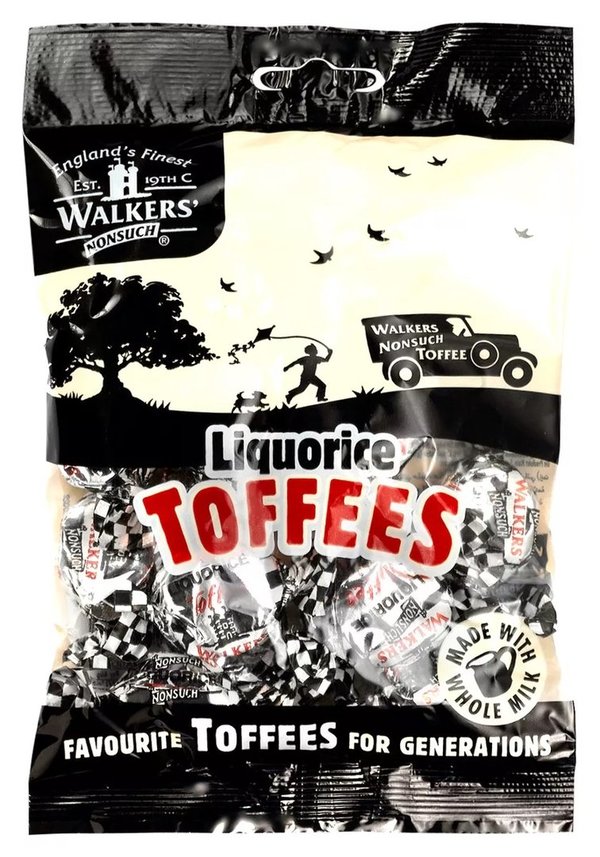 LIQUORICE TOFFEES - WEICHE LAKRITZ  BONBONS - 150 GR - BY WALKERS 1894